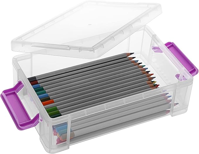 BTSKY 4 Pack Extra Large Plastic Pencil Box Stackable, Translucent, Purple | Clear Pencil Caase Crayon Box Set Marker Organizer Art Supply Storage Organizer for Gel Pens Pencils Erasers Tape Markers etc