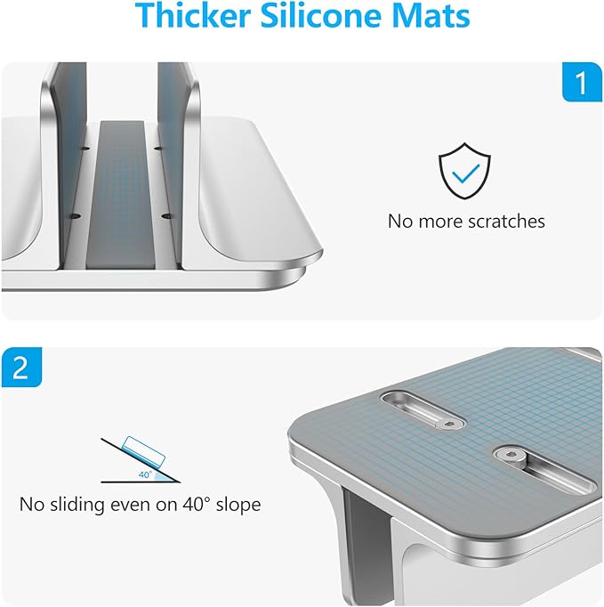 OMOTON Vertical Laptop Stand Holder, Adjustable Dock for MacBook, Silver | Aluminum Stand for MacBook Stand, Fits Chromebook & Gaming Laptops up to 17.3 in, Office Desk Organization, Space-Saving