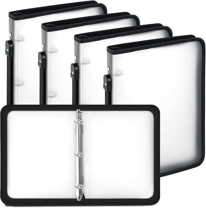 Teling 4 Pcs 1 Inch Zipper Binder 3 Ring Organizer, Clear | Secure Zipper Closure, Refillable 3 Ring Design, Handle Carry, Fits Letter Size Papers for School, Office and Projects