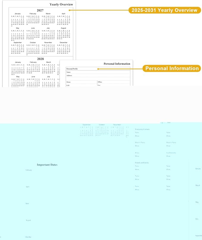 2026-2031 Monthly Planner - 60 Month PLanner Calendar from July 2026 to June 2031, 5 Year Planner 2026-2031 with Flexible Cover, Inner Pocket, Perfect for Home | School | Office, 5.8" x 8.5", White Gold Flower