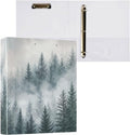 Watercolor Mist Forest Pine Tree Binder 3 Ring 1.5 Inch Binder with Clipboard&Pockets, Hardcover Binders Heavy Duty Large File Folder for Office School Supplies - Holds 200 Sheets