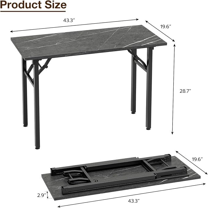 TEMI Small Computer Desk Folding Table - 43.3" Foldable Office Desk, No Assembly, Perfect for Small Spaces in Bedroom, or Apartment, Portable Mini Desk or Study Table Compact Design, Marble Greige