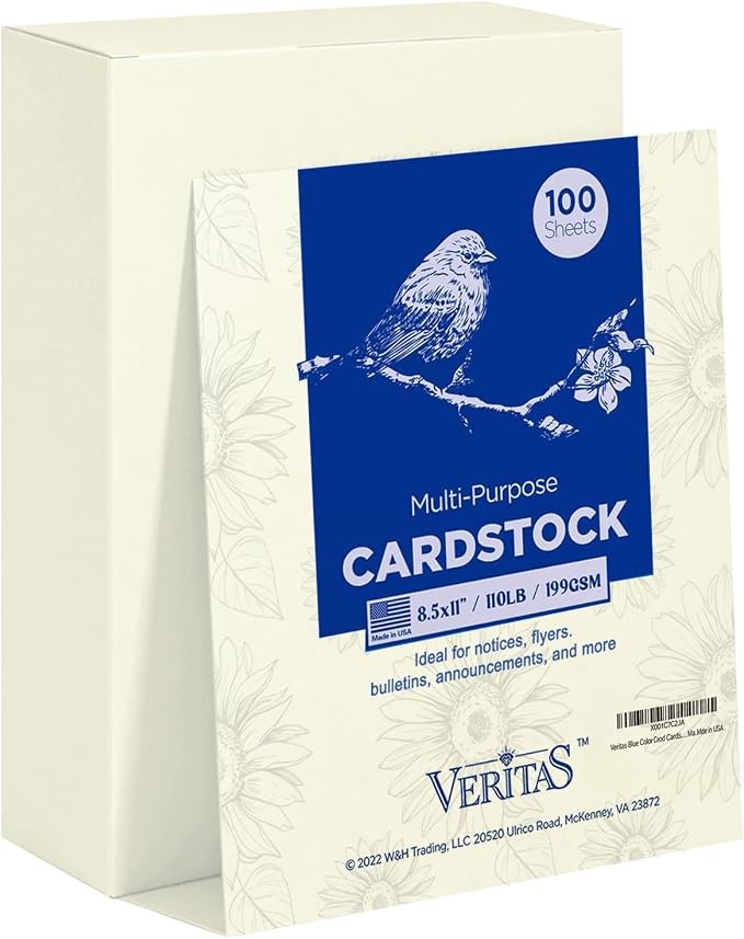 WritePads Cream Cardstock Paper, 110lb/199gsm Heavy Cardstock, Colored Multi-Purpose paper, 8.5" x 11" 100 Sheets (1 Reams) Computer Paper, Made in USA