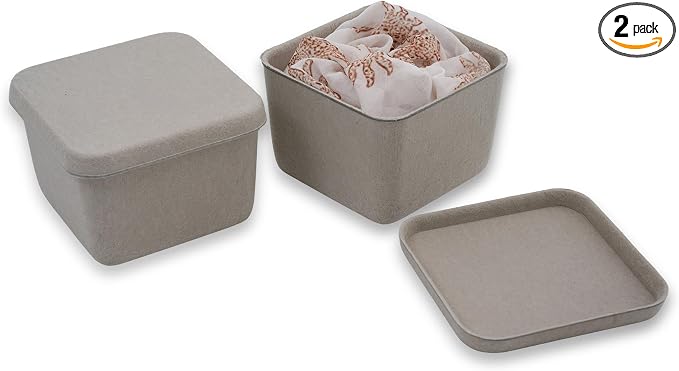 2pc Lidded Felt Desktop Stackable Storage Container with Lid, Stone