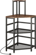 4-Tier Corner Printer Stand with Power Outlet and LED Lights, Rustic Brown | 4 Tier Storage, Corner Space Saving Design, Fits Laser Printer, Scanner and Office Supplies, Home Office Organization