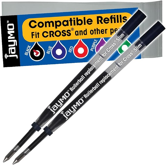 Replacement for Cross Slim 8910-1 - Gel Rolling Ball Pen Refill - 2 Black