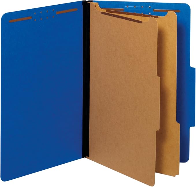 Pendaflex Recycled Classification File Folders, 2 Dividers, 2" Embedded Fasteners, 2/5 Tab Cut, Legal Size, Dark Blue, Box of 10 (29035P)