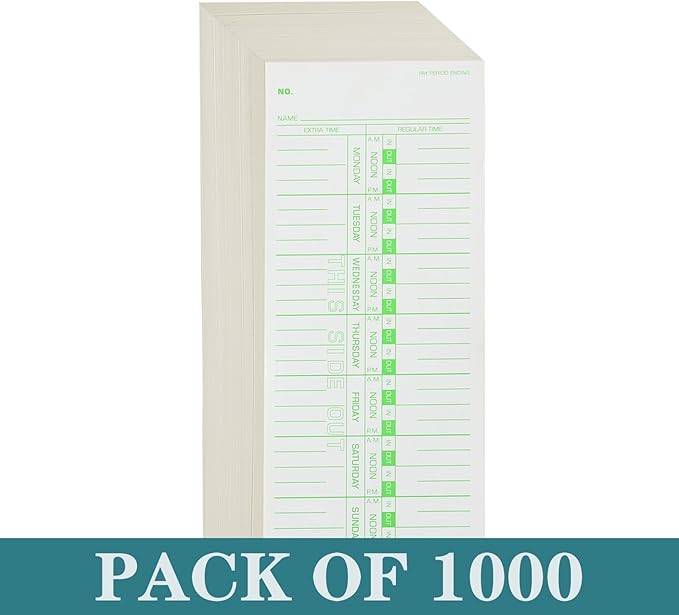 1000PCS Time Cards for Employees Weekly, 1 Sided Time Sheets, 3-1/2" x 9", Green