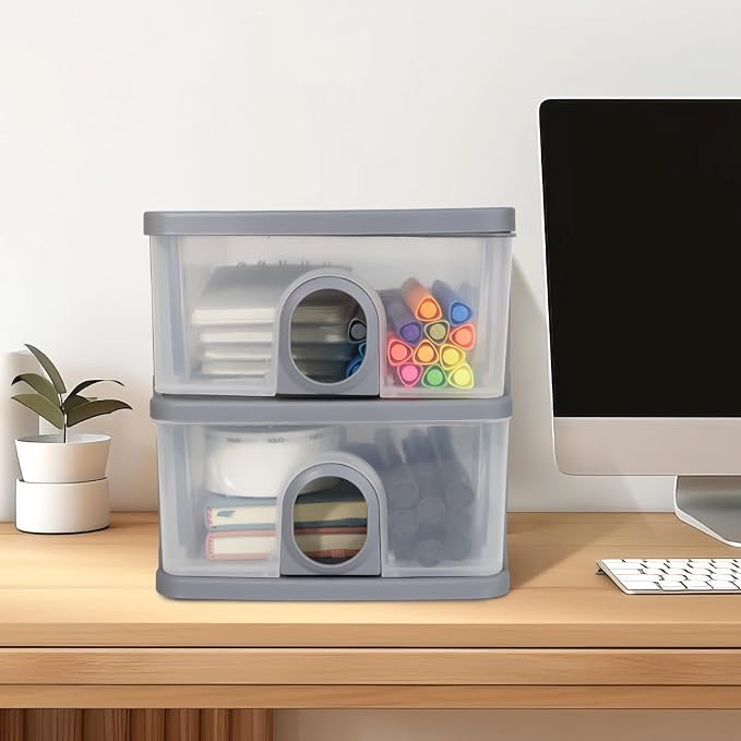 Desktop Storage Drawers, Desk Organizer with Drawers, 2 Drawers Organizing Drawers Clear Small Plastic Storage Drawers for Crafts, Accessories, Stationeries, Office Supplies, Pens (1Pack)