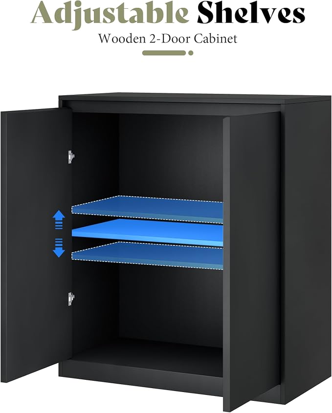 AMERLIFE Storage Cabinet with 2 Doors, 32 x 16 x 36 Inch | Modern Storage Case and Display Shelf for Collectibles, Black