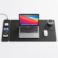 Wireless Charging Desk Mat, Detachable MagSafe & Qi Mouse Pad with Hidden Storage Pocket, 4-in-1 Charges iPhone, Android, AirPods & Wireless Earbuds, Vegan Leather, XL 30.7"x14.6", Black