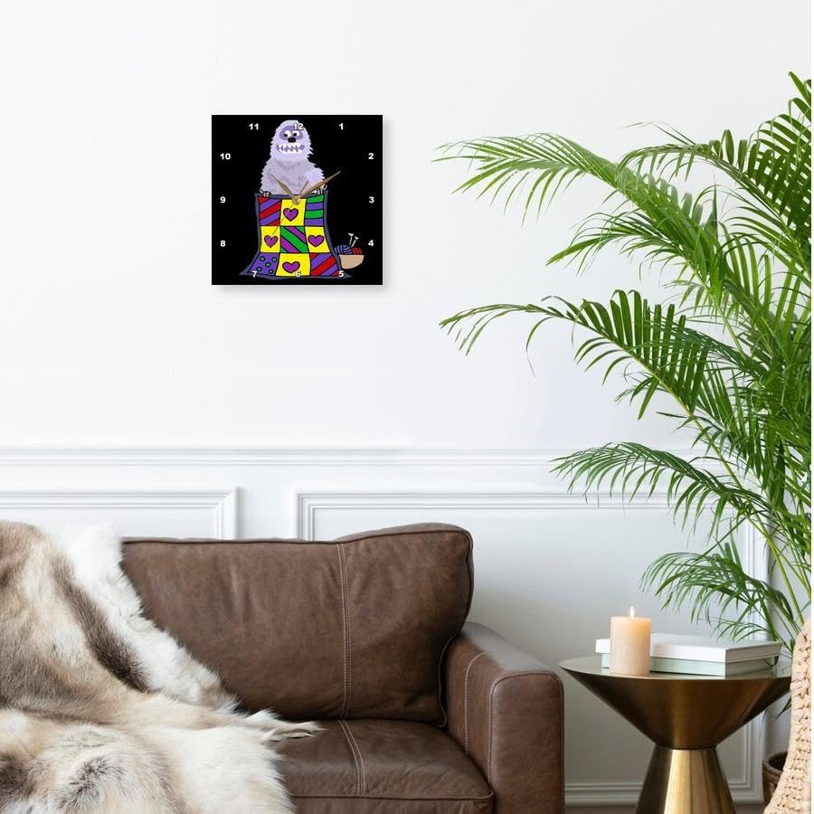 3dRose Wall Clock Silent - 13 inch - Funny Cute Abominable Snowman Quilter Creating Quilt Quilting Cartoon - Sports and Hobbies