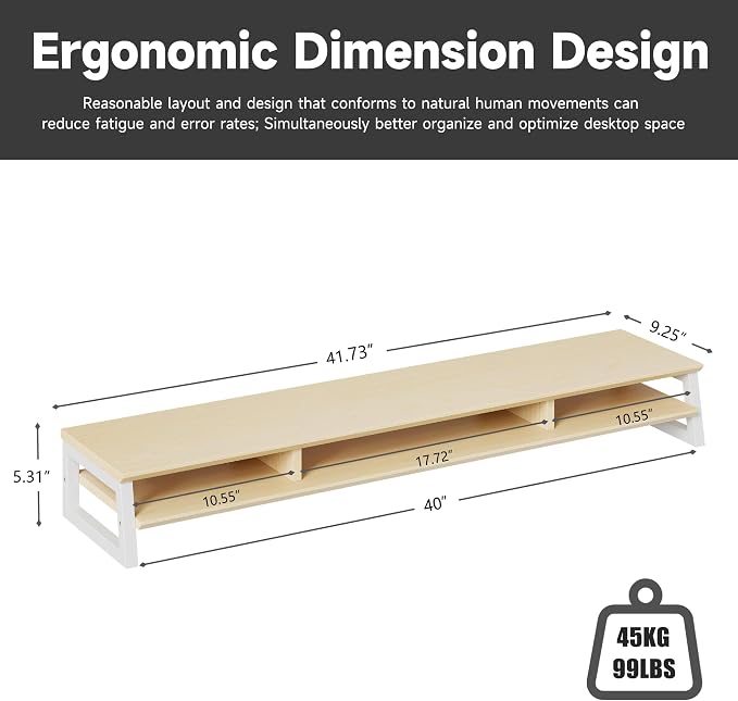 Dual Monitor Stand Riser for Desk, 41.7 Inch Large 2 Tier Computer Monitor Stand for 2 Monitors, Desktop Storage Organizer Shelf with Keyboard Space for Laptop PC Printer, Beige