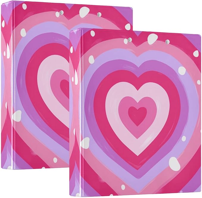 Aslsiy Kids 3 Ring Binder 1.5 Inch Pink Purple Hearts (1) Girls Round Clipboard Binder Decorative Harcover Binders Organizer for Office School Supply