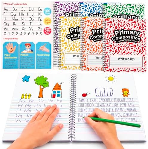 Henoyso 6 Pack Primary Composition Notebook, 100 Pages,Rainbow Color