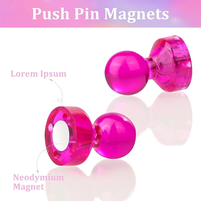 90 PCS Colorful Strong Magnetic Push Pin Magnets, 9 Assorted Color Magnetic Push Pin Magnets for Office, Classroom, Kitchen Home and School, Map Magnets, Whiteboard Magnets