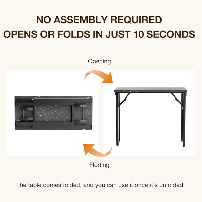 TEMI Small Computer Desk Folding Table - 35.8" Foldable Office Desk, No Assembly, Perfect for Small Spaces in Bedroom, or Apartment, Portable Mini Desk or Study Table Compact Design, Marble Greige