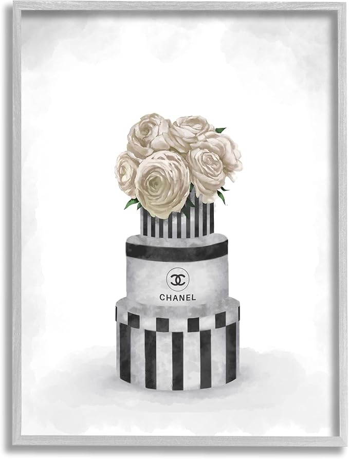 Stupell Industries Fashion Flower Box Stack Neutral Grey Painting, Design by Ziwei Li Gray Framed Wall Art, 24 x 30