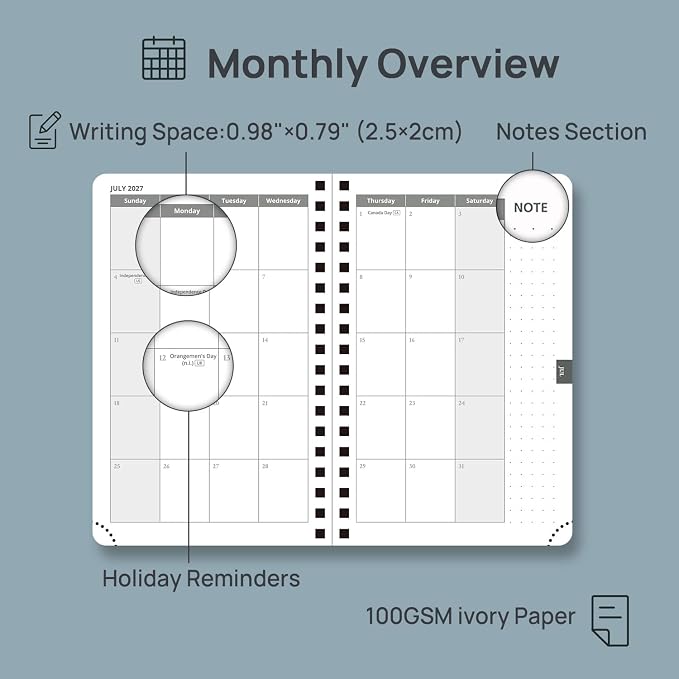 POPRUN 2027 Pocket Calendar, 4" x 6.25" Small Weekly Planner, Mini Agenda