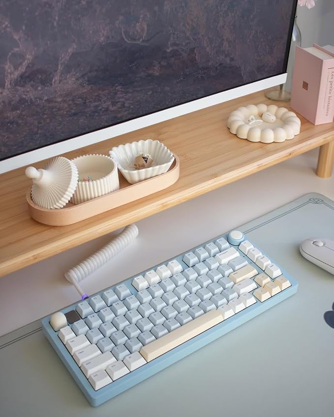 Bamboo Dual Monitor Stand Riser, Natural Desktop Shelf with Storage | 39.37-Inch Wide, Under-Shelf Storage for Keyboard, Mouse and Laptop, Fits Two 24-Inch Monitors in Home Office