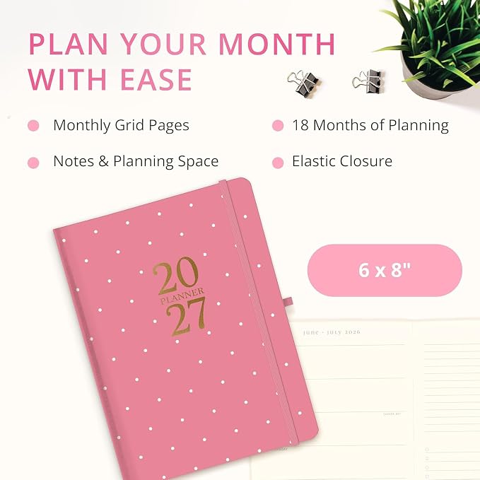 Graphique July 2026 – Dec. 2027 Planner | Pink Dots | Weekly and Monthly Planner, 18 Months Calendar, Hardcover, 6” x 8”