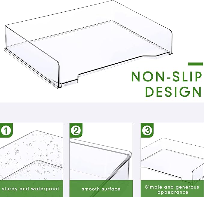 DoubleFill 4 Pcs Stackable Letter Tray Rectangular Plastic Desk Organizer 13 x 9.5 x 2.6 in Paper Holder File Tray Accessories Rack for Desktop Office Desk Drawers (Clear)