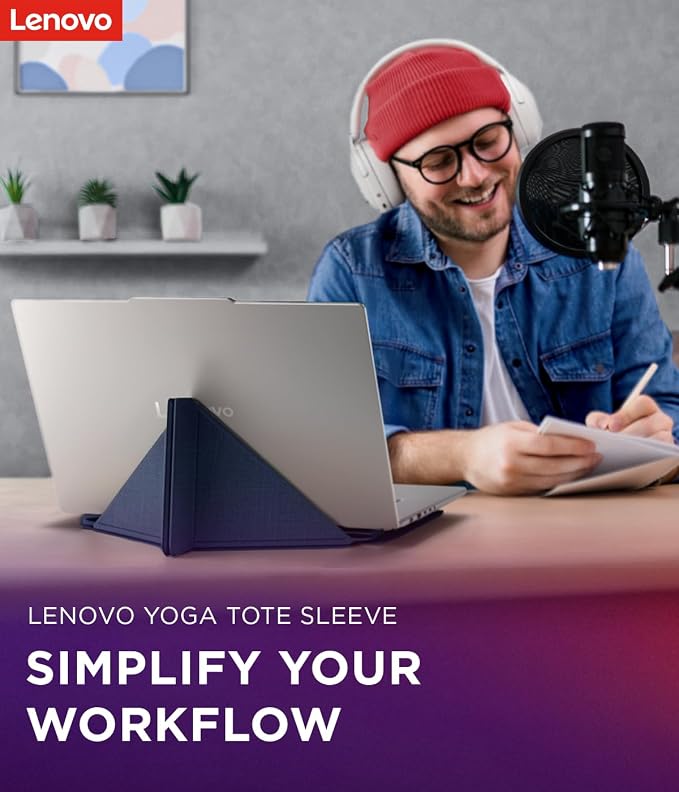 Lenovo Yoga Tote Sleeve Case for Laptops with 16-inch Display, Multi-Compartment Organizer with Convertible Stand, Lightweight Protective Polyester & Microfiber Sleeve, Cosmic Blue