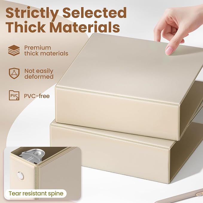 SUNEE 3 Ring Binder 3 Inch 4 Pack, Clear View Binder Three Ring PVC-Free (Fit 8.5x11 Inches) for School or Office Supplies, Neutral Aesthetic