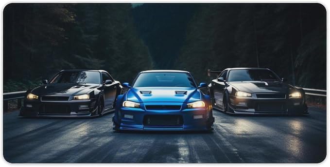Sports Car Racing Gaming Mouse Pad R34 JDM Car Large Mousepad Cool Big Computer Desk Mat Desk Pad for Keyboard and Mouse Mat Non-Slip Base 23.6 x 11.8 Inch