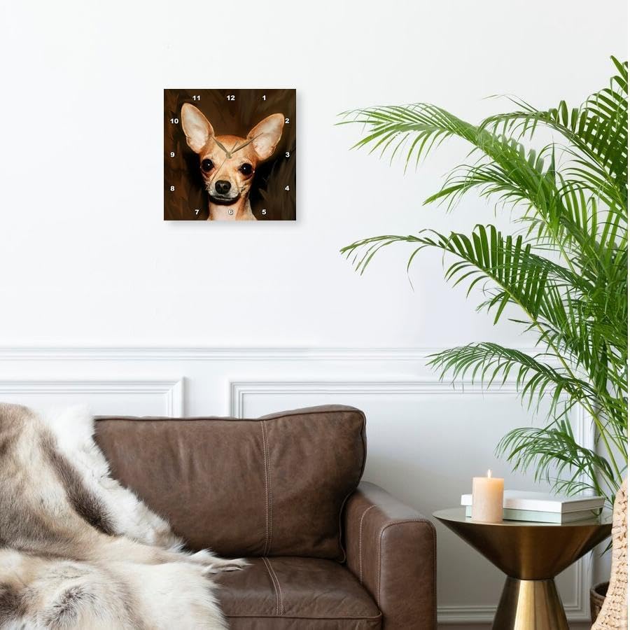3dRose Wall Clock Silent - 10 inch - Chihuahua Portrait - Dogs Chihuahua