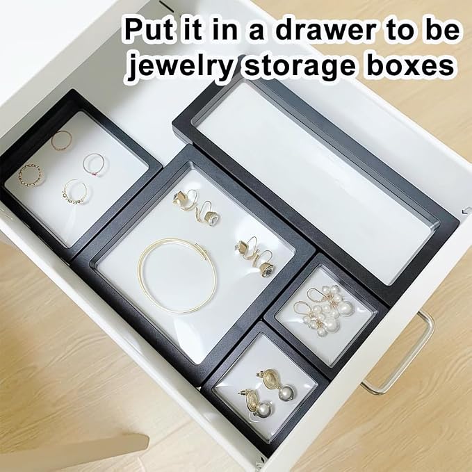 RETON 40 Pack 3D Floating Frame Display Case with Bases, Challenge Coin Display Holder Stands, Large Suspension PE Transparent Jewelry Storage Boxes for Medallions Specimen Stamps