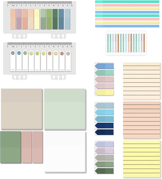 BAYTORY 1610 Sheets Transparent Sticky Notes with Highlighter Tape, Clear Waterproof 3 x 3 inch See Through Memo Pad, Self-Adhesive Translucent Writable Index Tabs for Annotating Books