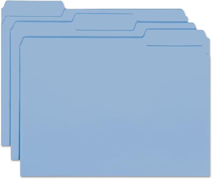 Smead Interior File Folder, 1/3-Cut Tab, Letter Size, Blue, 100 per Box, Expandable File Folders for Filing Cabinet