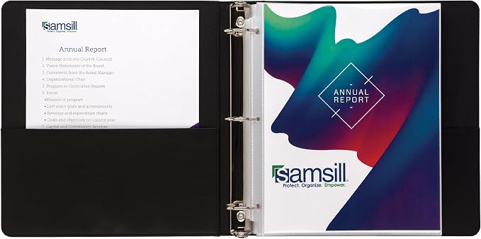Samsill 1.5 Inch 3 Ring Binder, Leather, Black with Contrast Stitching, 8.5 x 11 Inch, 3 Rings, Notebook Binder, Portfolio Organizer, Planner, Journal