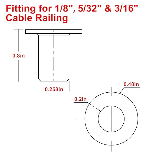 BLIKA 100 Pack Stainless Steel Protector Sleeves for 1/8" 5/32" or 3/16" Deck Cable Railing, for Wood/Composite Posts, T316 Marine Grade, Cable Railing Protector Sleeves