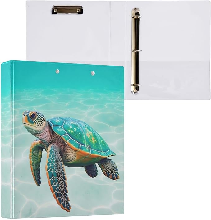 3 Ring Binder Sea Turtle 1.5" Round Ring Binders View Binder with 200 Sheet for Kids School Supplies Women Men Office, 1 Pack