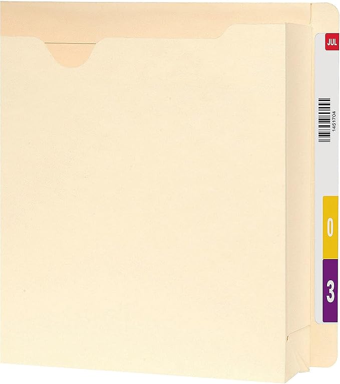 Smead End Tab Expanding File Jacket, Reinforced Straight-Cut Tab, 2" Expansion, Letter Size, Manila, Paper, 25 per Box (76910)