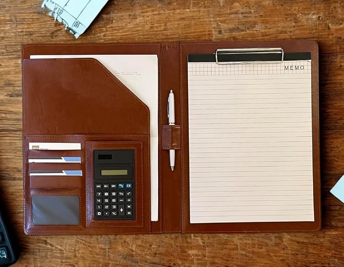 Leather Portfolio Binder for Business use, Document Organizer with Smart Storage, Calculator, Writing pad, – padfolio All in one, Professional Binder Portfolio for Women and Men