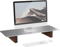 Aluminum Monitor Stand Riser, Ergonomic Desktop Shelf with Wooden Legs - 23.6” Wide Heavy Duty Computer Stand for Home Office, Universal Desktop Monitor Riser for PC, iMac, MacBook, Laptop
