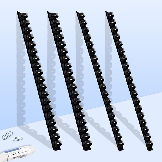 HOUYEE 1/2 Inch Plastic Binding Comb 19 Ring, 90 Sheet Capacity, Letter Size Black Comb Binding Spines (200 Pack) | Binder Combs for Letter Size Paper, 90 Sheets Capacity, for Book Binder Office School Supplies