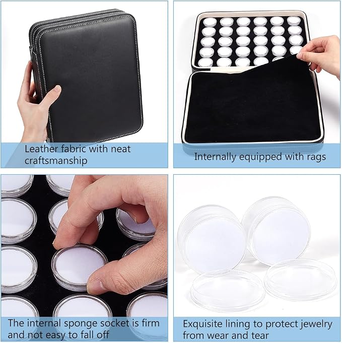 BENECREAT 60 Pcs 1.2x0.6 Inch Plastic Gem Jars, Closeable Gemstone Collection Storage Box with Foam Insert, Display Tray Set for Loose Diamond Collectibles Crystal, Diamond Display Case