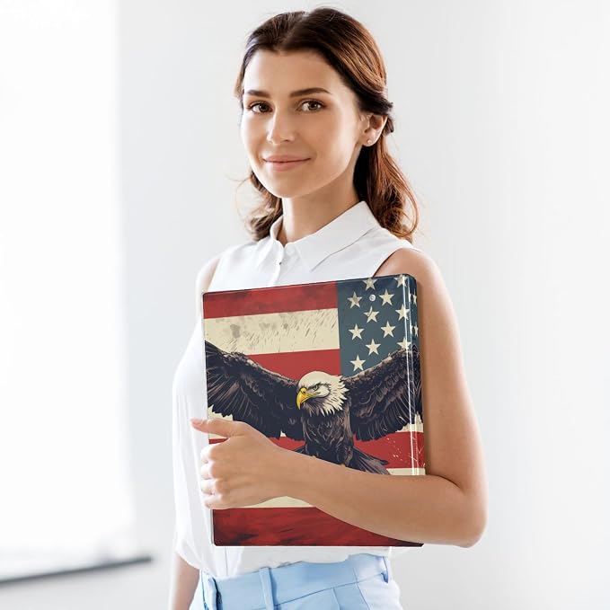 Custom 3 Ring Binder American Flag Eagle 1.5" Round Ring Binders Personalized Name View Binder with 200 Sheet for Kids School Supplies Women Men Office, 1 Pack