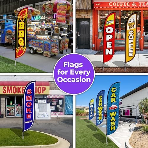 LookOurWay Feather Flag Pole Kit - 13 Feet Tall Swooper Kit with Rotating Ground Spike - Banner Flag Pole for 12ft Arc Shaped Outdoor Advertising Flags - 3 Pack