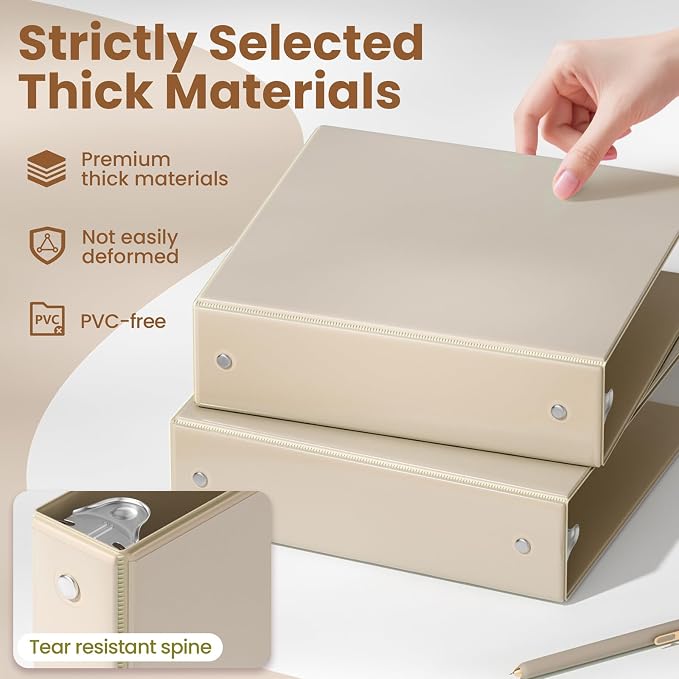 SUNEE 3 Ring Binder 2 Inch 4 Pack, Clear View Binder Three Ring PVC-Free (Fit 8.5x11 Inches) for School or Office Supplies, Neutral Aesthetic