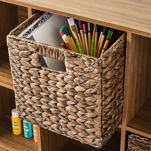 Warm Walnut 6-Cube Storage Organizer Bookcase, Vertical & Horizontal Freestanding Cube Shelving Unit, Open & Closed Back Cubby Compatible with Fabric Bins