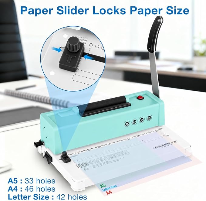 Spiral Coil Binding Machine, 12 Sheets Punch Capacity, Electric Coil Insert, Book Binder Machine for Letter/A4/A5/ Size Paper, with 100pcs 5/16'' Coils & Plier