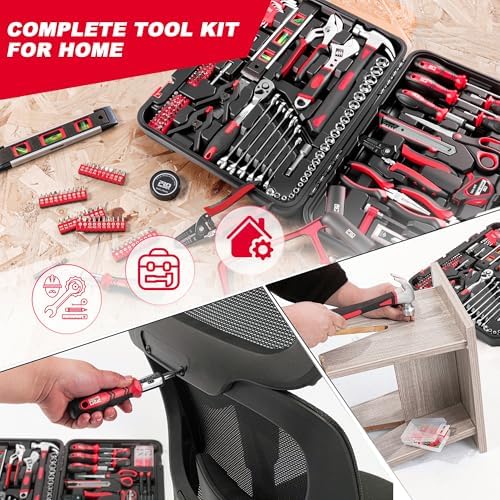 Prostormer 259-Piece Home Tool Kit with Portable Storage Box, Red