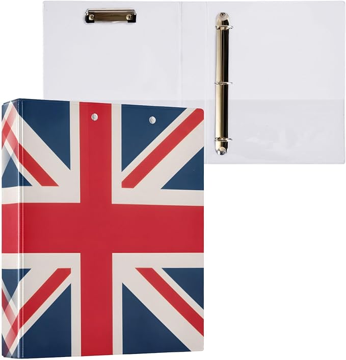 ALAZA 3 Ring Binder British Flag Clipboard Round Ring Binder Holds 1.5 Inch Three Ring Binder Heavy Duty Ring Binders for Office Supplies, 1Pack