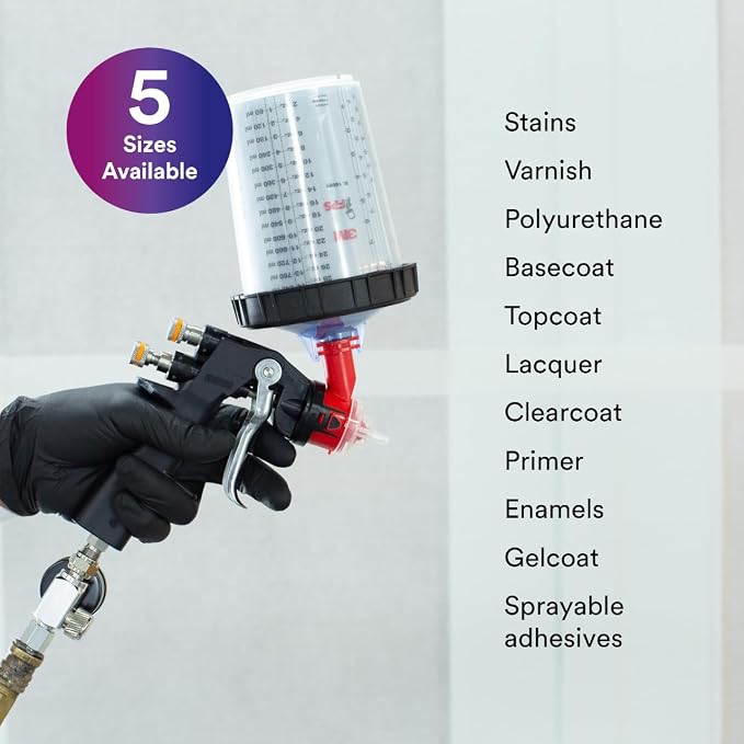 3M PPS (Original Series) Paint Spray Gun Cup Lids and Liners Kit, 16314 | Mini, 6 oz, 125-micron Filter, Use w/ Paint Gun for Cars, Furniture, Home, 50 Disposable Lids and Liners, 20 Plugs