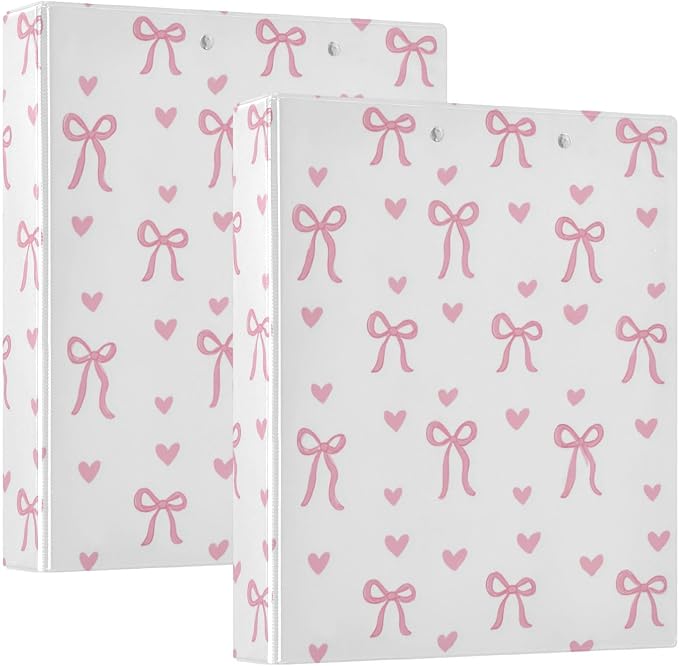 Aslsiy Cute Pink Bow 3 Ring Binder 1.5 Inch Girls Coquette Bow Round Clipboard Binder Decorative Harcover Binders Organizer for Office Schhol Supplies